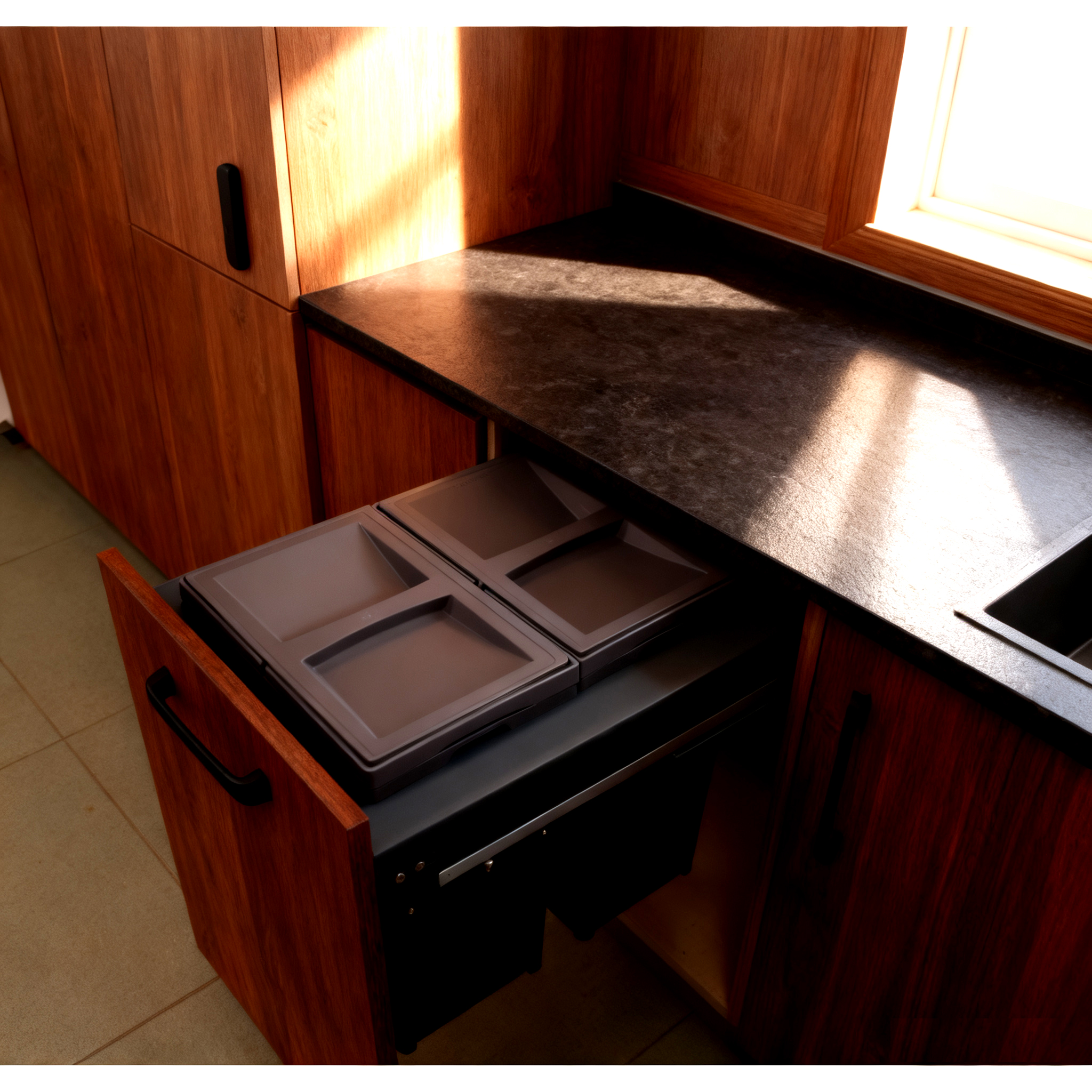 Garbage bin inside the cabinet